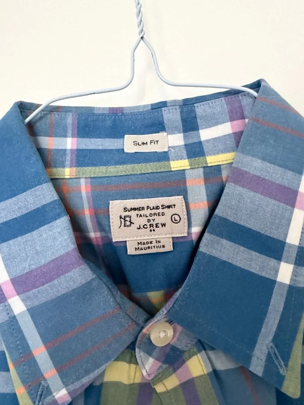 J.Crew Slim Fit Summer Plaid Button-Down Shirt Men's L Blue